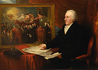 John Eardley Wilmot, 1812, with a replica of the Reception of the American Loyalists in the background