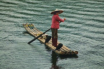 Chinese cormorant fisherman traditionally use bamboo boats