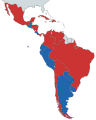 Image 24In blue countries under right-wing governments and in red countries under left-wing and centre-left governments as of 2023 (from History of Latin America)
