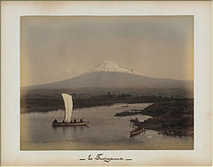 View of Mount Fuji. Hand-coloured albumen silver print, 1880.