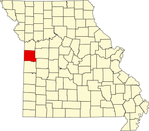 Map of Missouri highlighting Cass County