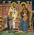 Władysław II. kniet vor der seligen Jungfrau Maria. Detail eines ruthenisch-byzantinischen Freskos in der gotischen Kapelle Hl. Dreifaltigkeit, 1418.