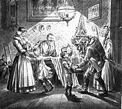 Krampus and Saint Nicholas visit a Viennese home in 1896