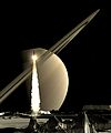 Image 63Artistic image of a rocket lifting from a Saturn moon (from Space exploration)