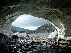 Speilsalen, a natural formation of the glacier, in late summer. The cave collapsed in the summer of 2007.