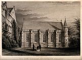 University College, Oxford: the library. Line engraving by J.H. Le Keux, 1861, after himself.
