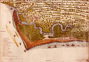 Aldeburgh is the bottom-right settlement shown in this 1588 map
