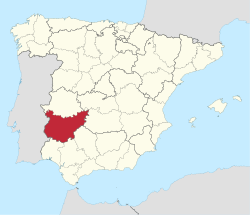 Map of Spain with Badajoz highlighted
