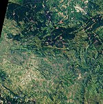 Satellite image of the area with hills
