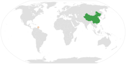 Map indicating locations of China and Grenada