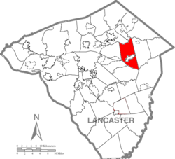 Map of Lancaster County highlighting Earl Township