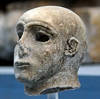 Head of a votive statue, from Adab, Iraq, early dynastic period. Museum of the Ancient Orient, Turkey