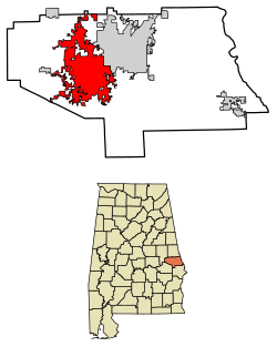 Location of Auburn in Lee County, Alabama.