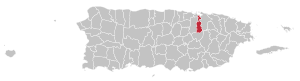Map of Puerto Rico highlighting Guaynabo Municipality