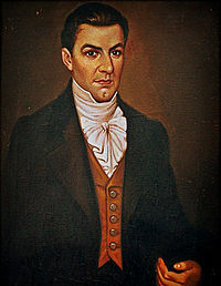 A painting of Manuel José Arce wearing early 19th century formal attire