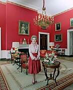 First Lady Nancy Reagan in the Red Room, her favorite White House room, 1981.