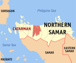 Map of Northern Samar with Catarman highlighted