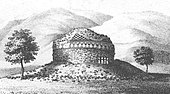 The Stupa Nb.2 at Bimaran, where the Bimaran casket was excavated. Drawing by Charles Masson.