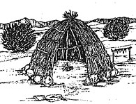 Illustration of an Acjachemen wickiup, California