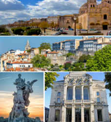 From top to bottom, left to right : The Cathedral of Angoulême; Panoramic view of the city ; Monument to Carnot; Théatre d' Angoulême.