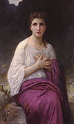 Magenta, along with mauve, made with the newly discovered aniline dyes, became a popular fashion color in the second half of the nineteenth century. It appeared in art in this 1890 work, Psyche, by Bouguereau.