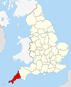 Cornwall shown within England