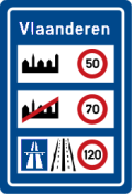 Flandern (neues Schild, ab 2017 neue Gesetze in Flandern: 70 km/h auf Landstraßen)