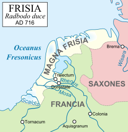 The Frisian Realm. The Frisian Kingdom covered only several the western district, and ended in 719, or, at its latest 734.