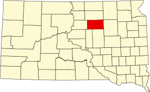 Map of South Dakota highlighting Faulk County