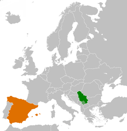 Map indicating locations of Serbia and Spain