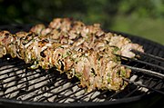 Shashlik cooked outdoors