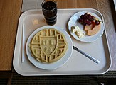 Waffle made with a customized waffle iron, showing the Harvard escutcheon