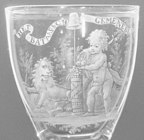 Patriotic scene on a engraved glass with the Batavian Lion, Cap of Liberty, and putto with a cornucopia, inscribed "The Batavian Commonwealth", c. 1765, stipple engraving by David Wolff.