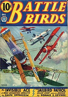 Five biplanes in an aerial dogfight