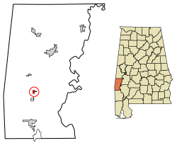 Location of Toxey in Choctaw County, Alabama.