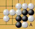 Image 13Under normal rules, White cannot play at A because that point has no liberties. Under the Ing and New Zealand rules, White may play A, a suicide stone that kills itself and the two neighboring white stones, leaving an empty three-space eye. Black naturally answers by playing at A, creating two eyes to live. (from Go (game))