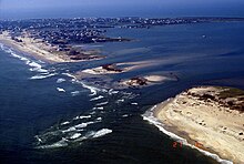 Overhead photo showing beach erosion of the Barrier Islands after Hurricane Isabel
