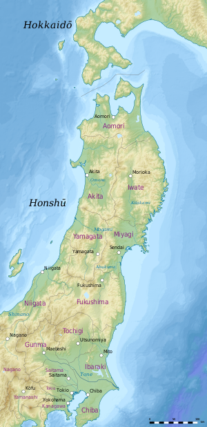 Epizentrum des Bebens vom 11.3.2011 (Nordteil der Insel Honshū)