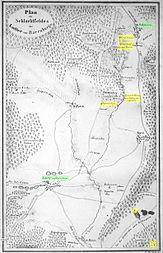 Lageplan des Schlachtfeldes zwischen Lutter und Hahausen, Norden ist unten rechts