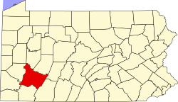 Map of Pennsylvania highlighting Westmoreland County