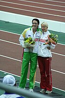 Bronzemedaillengewinnerin Anna Jesień (rechts), 2002 EM-Dritte, zusammen mit Jana Pittman