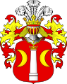 Arms of the Wysocki family of Clan Kolumna, noted as, "Kolumna with wings", a variation of Ostoja
