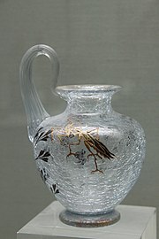 Crackled glass vase with praying mantis overlay (c. 1880)