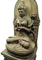 The statue of Prajñāpāramitā from Singhasari, East Java, on a lotus throne