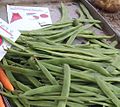 Runner (stick) beans for sale on a UK market stall