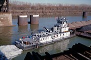 Towboat Sue Chappell upbound in Portland Canal on Ohio River (3 of 4), Louisville, Kentucky, USA, 1998