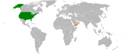 Map indicating locations of USA and Yemen