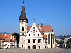 Town hall (1505-1511) and the Basilica of St Giles (14th - 15th century) in Bardejov, now Slovakia