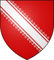 Arms of the Bas-Rhin département: Gules, a bend argent cotised fleury of the same