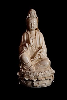 Guanyin Bodhisattva made by He Chaozong, a famed 17th-century artist from the Ming dynasty who fashioned mainly Buddhist white porcelain statuary in the tradition of the Dehua kilns in Fujian province.